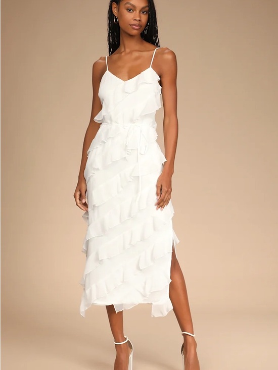 Lulus Dresses & Skirts - Lulu's Ivory Ruffle Tiered Spaghetti-Strap Midi Dress